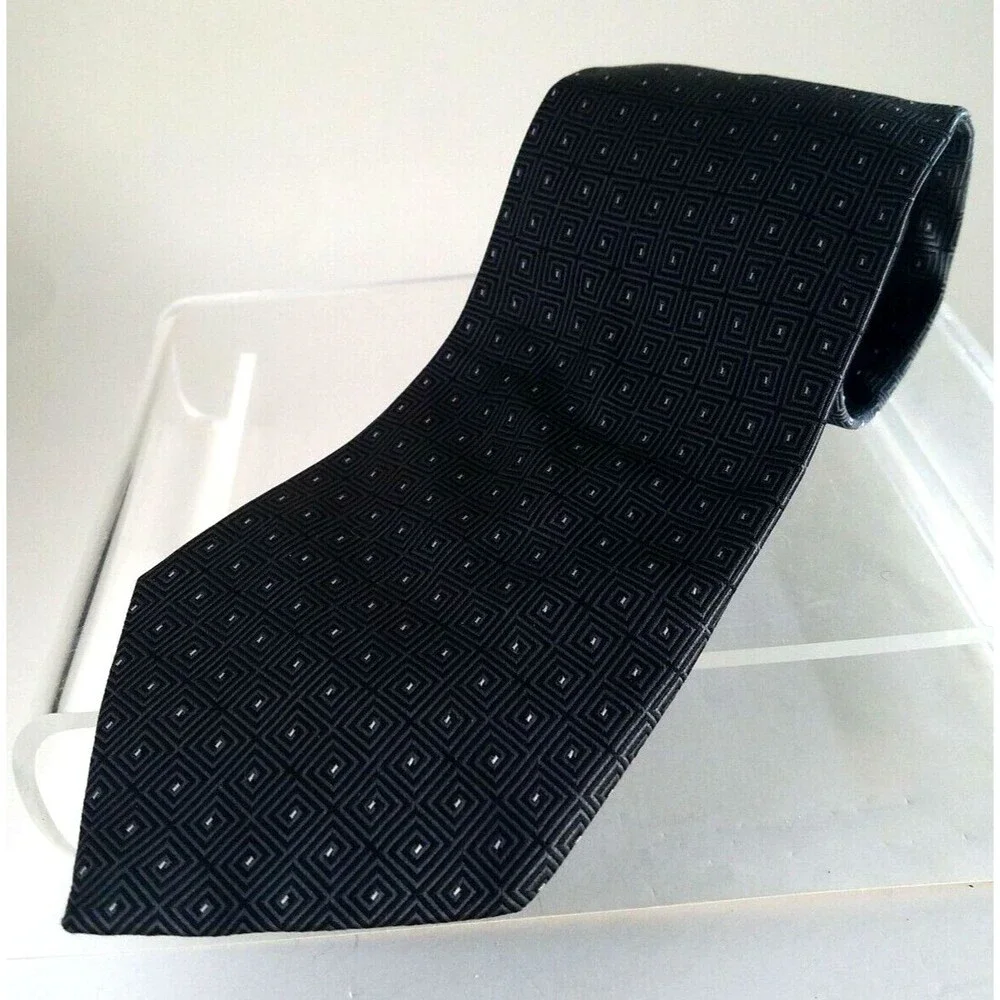 Jones New York Men's Tie Classic Black with Grey mini squares 100% imported Silk